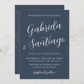 シンプルスクリプNavy Blue and White 結婚's 招待状 (正面/裏面)