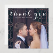 シンプルスクレエレガントットスクウェア結婚フォト サンキューカード (正面/裏面)
