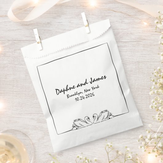 シンプルスケッチのタイムレス手書きスワンズ結婚ズ フェイバーバッグ (クリップ留めされた状態)