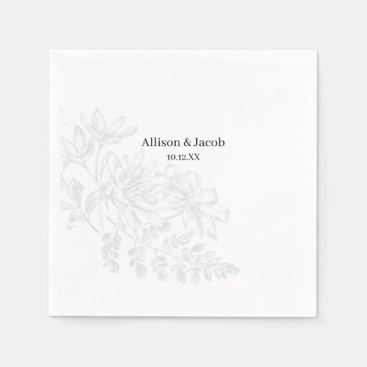 シンプルスケッチダスティブルーライン結婚ナプキンス スタンダードカクテルナプキン (正面)