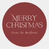 シンプルスタイリッシュクリスマス |名前 |赤 ラウンドシール (正面)