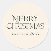 シンプルスタイリッシュクリスマス |緑のアイボリー ラウンドシール (正面)