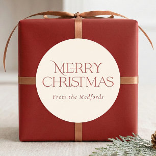 シンプルスタイリッシュクリスマス  赤いアイボリー ラウンドシール