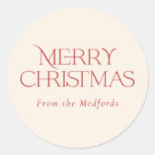 シンプルスタイリッシュクリスマス |赤いアイボリー ラウンドシール (正面)