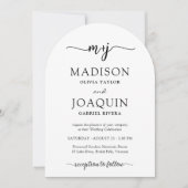 シンプルスタイリッシュスクリプイニシャルと写真結婚の 招待状 (正面)