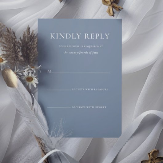 シンプルスタイリッシュダスティブルーモノグラムフォーマル結婚ズ 出欠カード