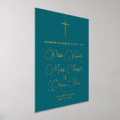シンプルスタイリッシュティール（緑がかった色）三つ連洗礼式 箔ポスター (レイダウン)