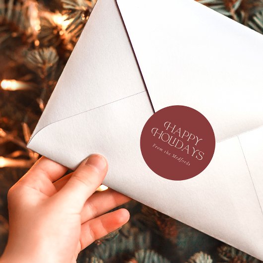 シンプルスタイリッシュハッピーホリデー |名前 |赤 ラウンドシール