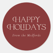 シンプルスタイリッシュハッピーホリデー |名前 |赤 ラウンドシール (正面)