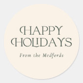 シンプルスタイリッシュハッピーホリデー |緑のアイボリー ラウンドシール (正面)