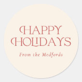 シンプルスタイリッシュハッピーホリデー |赤いアイボリー ラウンドシール (正面)