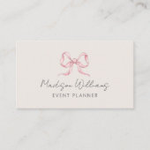 シンプルスタイリッシュピンクボウ手書きスクリプト名 名刺 (正面)