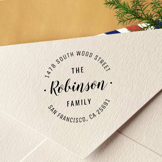 シンプルスタイリッシュファミリ名ラウンド差出人住所 セルフインキングスタンプ