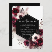 シンプルスタイリッシュブルグンディ結婚ズ セーブザデート (正面/裏面)