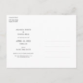 シンプルスタイリッシュモダンパーソナライズされた写真結婚の インビテーションポストカード (裏面)