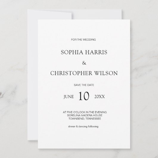 シンプルスタイリッシュモダン白結婚の 招待状 (正面)