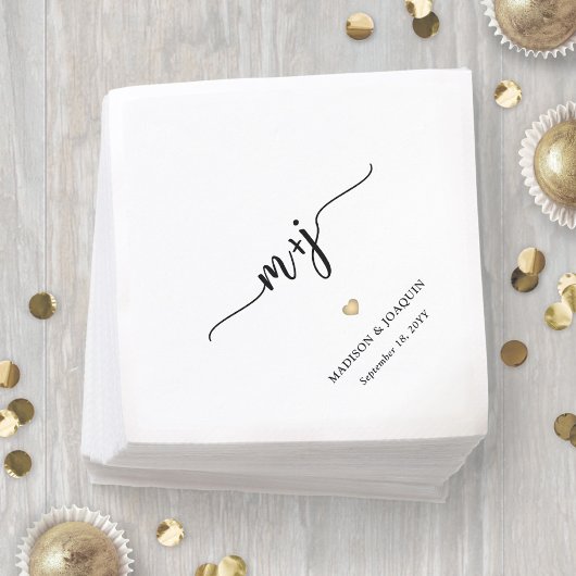 シンプルスタイリッシュモダン結婚モノグラムのイニシャル スタンダードカクテルナプキン