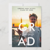 シンプルスタイリッシュモダン黒卒業写真 案内状 (正面)