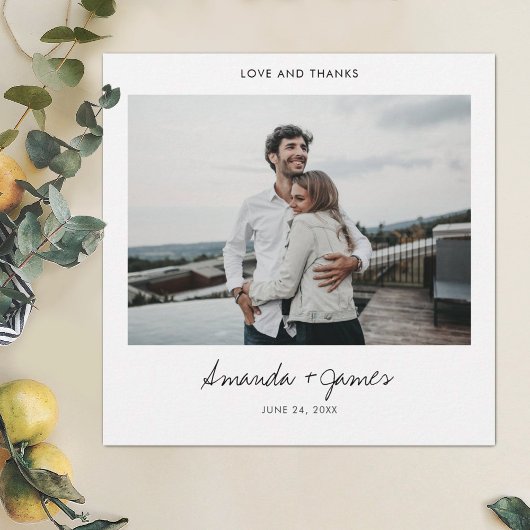 シンプルスタイリッシュモダンBlack Script Photo's 結婚. サンキューカード