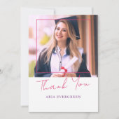 シンプルスタイリッシュモダンScript Pink Photo Graduation サンキューカード (正面)
