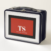 シンプルスタイリッシュモノグラム色ブロック赤黒 メタルランチボックス (正面)