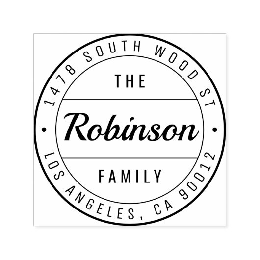 シンプルスタイリッシュ丸ファミリ名差出人住所 セルフインキングスタンプ (デザイン)