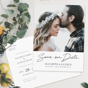 シンプルスタイリッシュ写真の日付を保存結婚する インビテーションポストカード