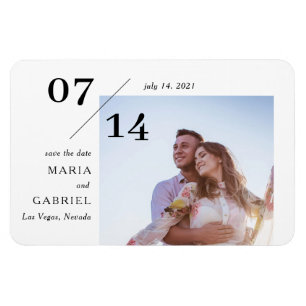 シンプルスタイリッシュ写真結婚式の日付の保存 マグネット