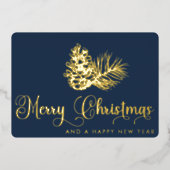 シンプルスタイリッシュ植物学メリークリスマススクリプト 箔シーズンカード (正面)
