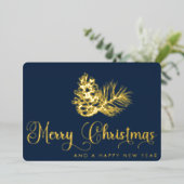 シンプルスタイリッシュ植物学メリークリスマススクリプト 箔シーズンカード (立ち正面)