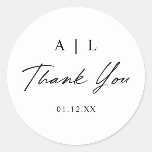 シンプルスタイリッシュ白と黒の結婚ありがとう ラウンドシール (正面)