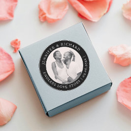 シンプルスタイリッシュ白黒ラブフォト結婚ズ ラウンドシール