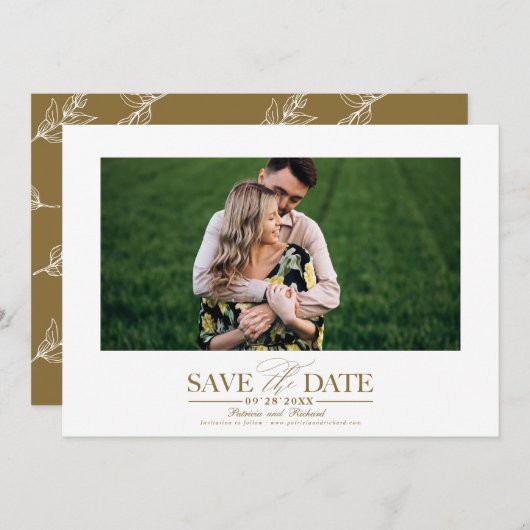 シンプルスタイリッシュ結婚式の写真を保存 招待状 (正面/裏面)