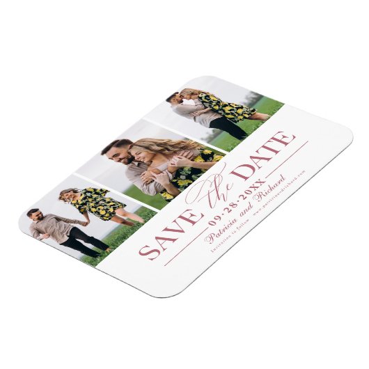 シンプルスタイリッシュ結婚式日付3写真を保存 マグネット (左側)