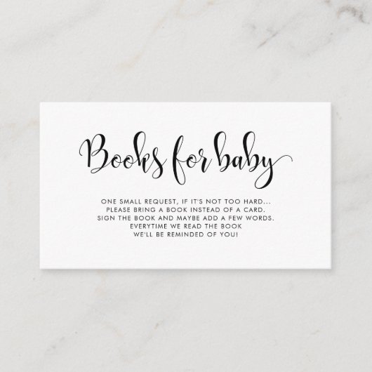 シンプルスタイリッシュ赤ちゃんシャワーブックリクエストカード エンクロージャーカード (正面)