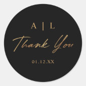 シンプルスタイリッシュ黒と金ゴールド結婚の感謝 ラウンドシール (正面)