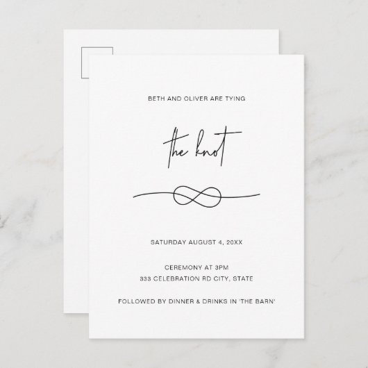 シンプルスタイリッシュ黒ノットウェディング招待葉書 案内ポストカード (正面/裏面)