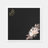 シンプルスタイリッシュBOHOブラックフローラ結婚ズ スタンダードカクテルナプキン (正面)