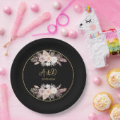 シンプルスタイリッシュBOHOブラックフローラ結婚ズ ペーパープレート (パーティー)
