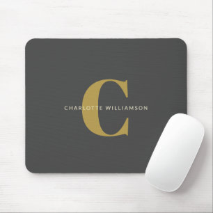 シンプルスタイリッシュChic Monogram Name in Black金ゴールド マウスパッド