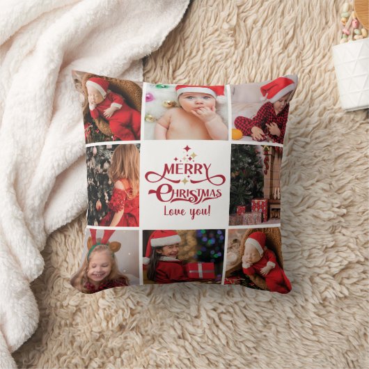 シンプルスタイリッシュChristmas Photo Collage Throw Pil クッション (ブランケット)