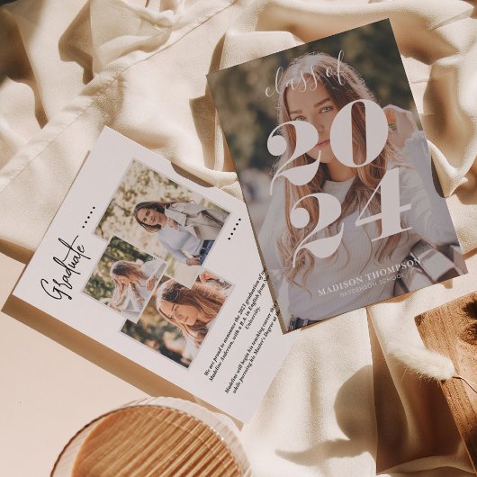 シンプルスタイリッシュGray Photo Collage卒業 案内状