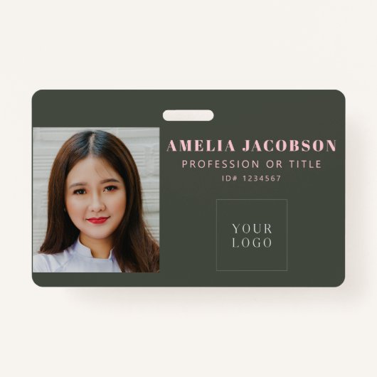 シンプルスタイリッシュPink Green Employee Photo ID Logo バッジ (正面)