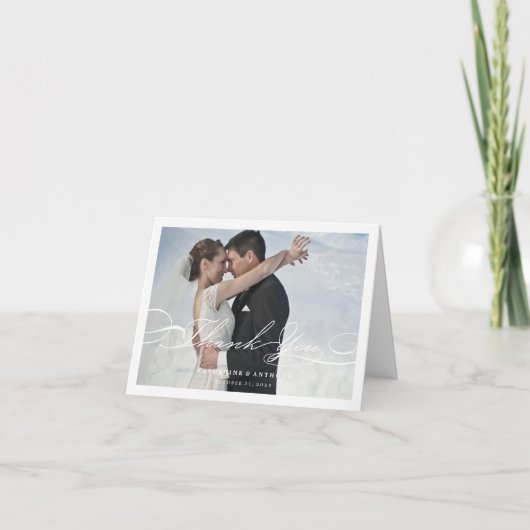 シンプルスタイリッシュScriptの写真結婚カードに感謝 サンキューカード (正面)