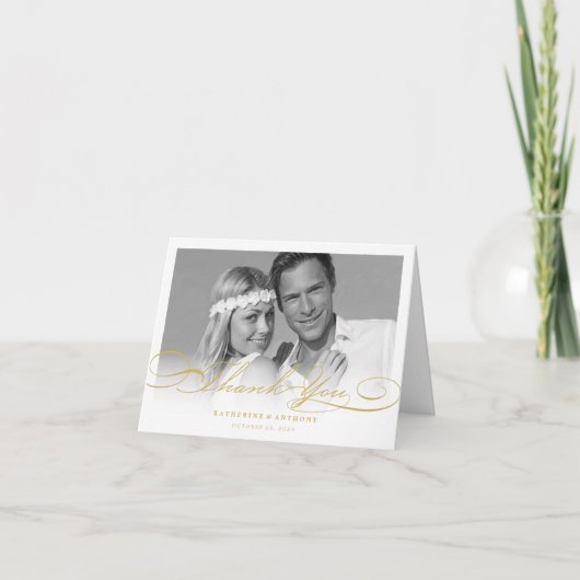 シンプルスタイリッシュScriptの写真結婚カードに感謝 サンキューカード (正面)