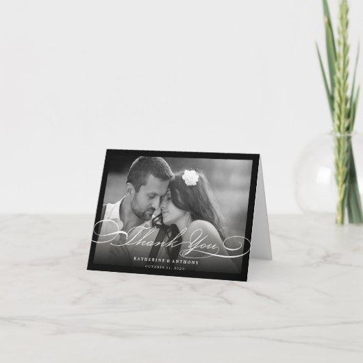シンプルスタイリッシュScriptの写真結婚カードに感謝 サンキューカード (正面)