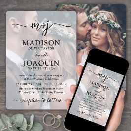 シンプルスタイリッシュScriptイニシャル2写真結婚の 招待状