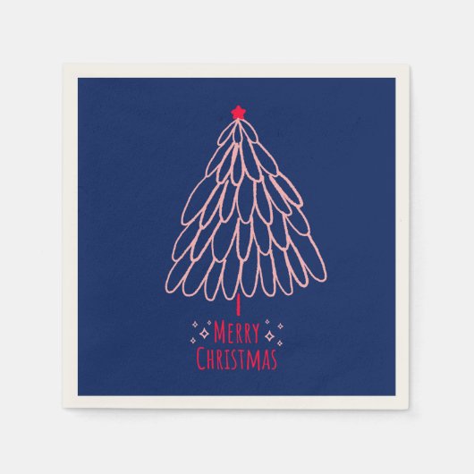 シンプルスターツリーミッドモダンメリークリスマス スタンダードカクテルナプキン (正面)
