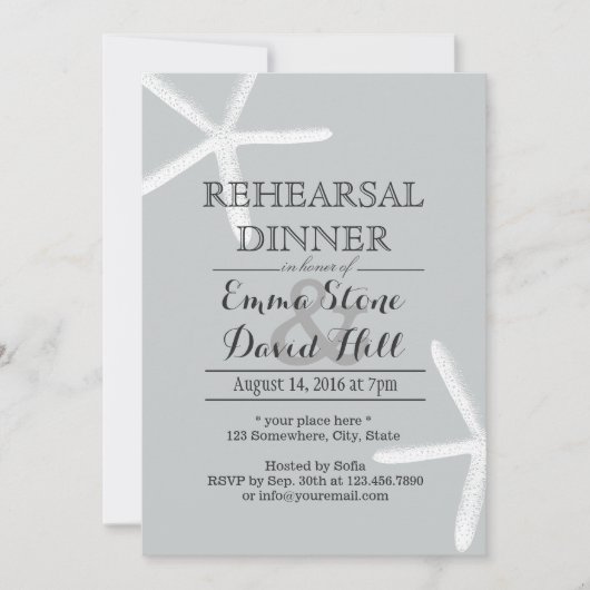 シンプルスターフィッシュシルバーリハーサルディナー 招待状 (正面)