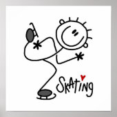 シンプルスティックフィギュア氷スケートで滑るTシャツとギフト ポスター (正面)